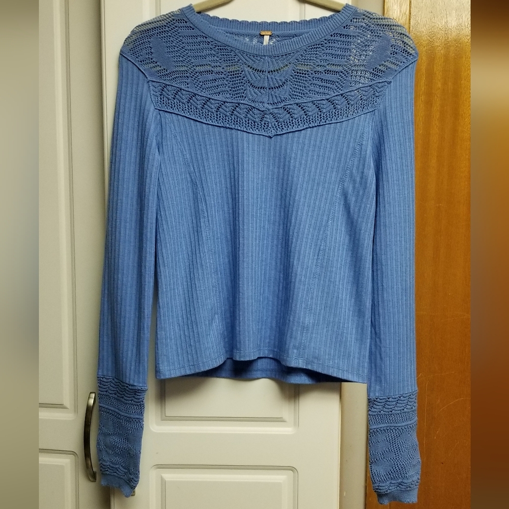 🍭🚨Free People Colette top - ribbed crochet knit long sleeved - Picture 6 of 6